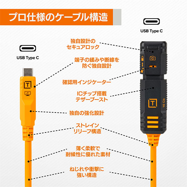 テザーツールズ TBP3G2-ORG テザープロ オプティマ 10G USB-Cロッキングエクステンションケーブル 4.8m オレンジ ※ご注文後、約1.5ヶ月かかります