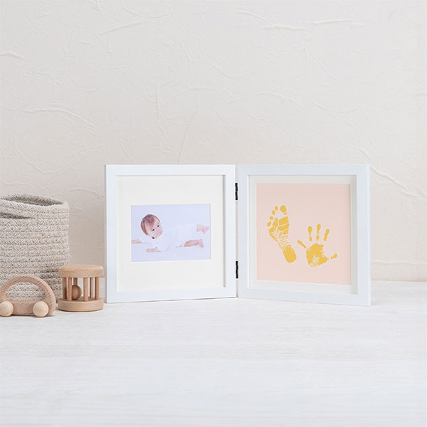 ナカバヤシ F-TW-111-W 手形足形フォトフレーム 木製 Lサイズ1面＋手形足形1面 専用インク付 ホワイト