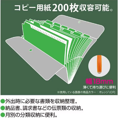セキセイ ACT-3912-30 アクティフ ドキュメントホルダー 12仕切り13ポケット グリーン