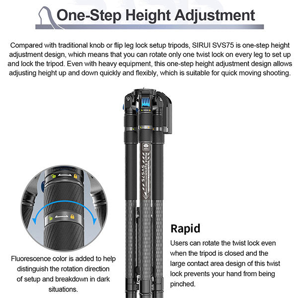 SIRUI SVS75+SVH15-JP カーボンビデオ三脚 3段 ビデオ雲台(SVH15)セット