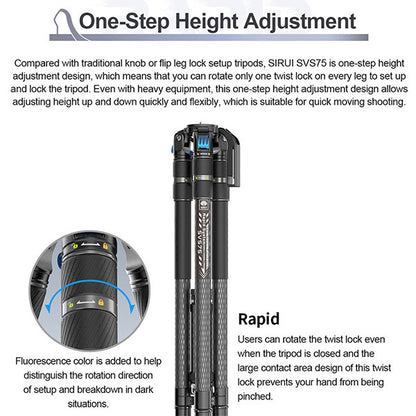 SIRUI SVS75+SVH15-JP カーボンビデオ三脚 3段 ビデオ雲台(SVH15)セット