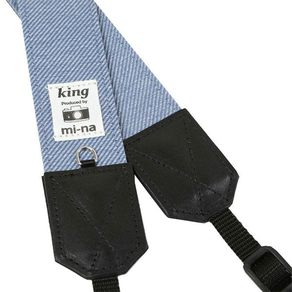 キング King×mi-na 撥水デニムカメラストラップ ブルーデニム 35mm幅