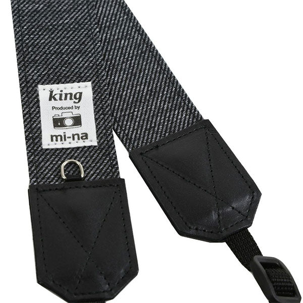 キング King×mi-na 撥水デニムカメラストラップ ブラックデニム 35mm幅