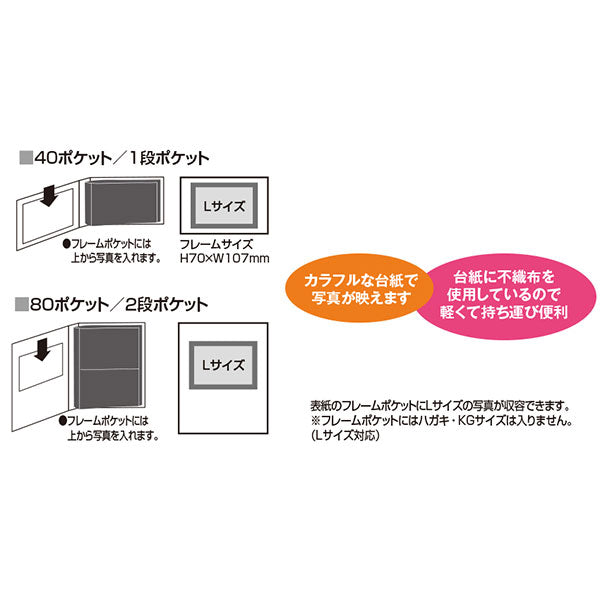 セキセイ LA-3740-15 ラポルタ ポケットアルバム フレーム Lサイズ/ハガキサイズ40枚収納 ネイビーブルー