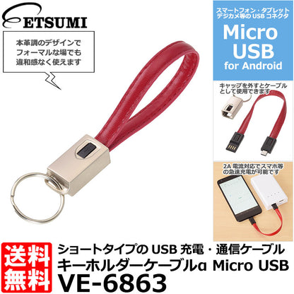 エツミ VE-6863 キーホルダーケーブルα Micro USB レッド